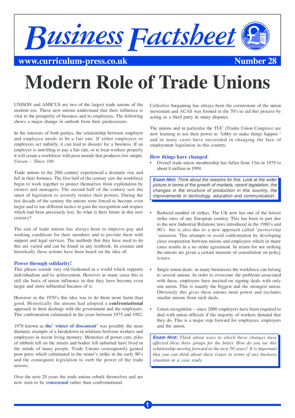 28 Mod Role Trade Unions