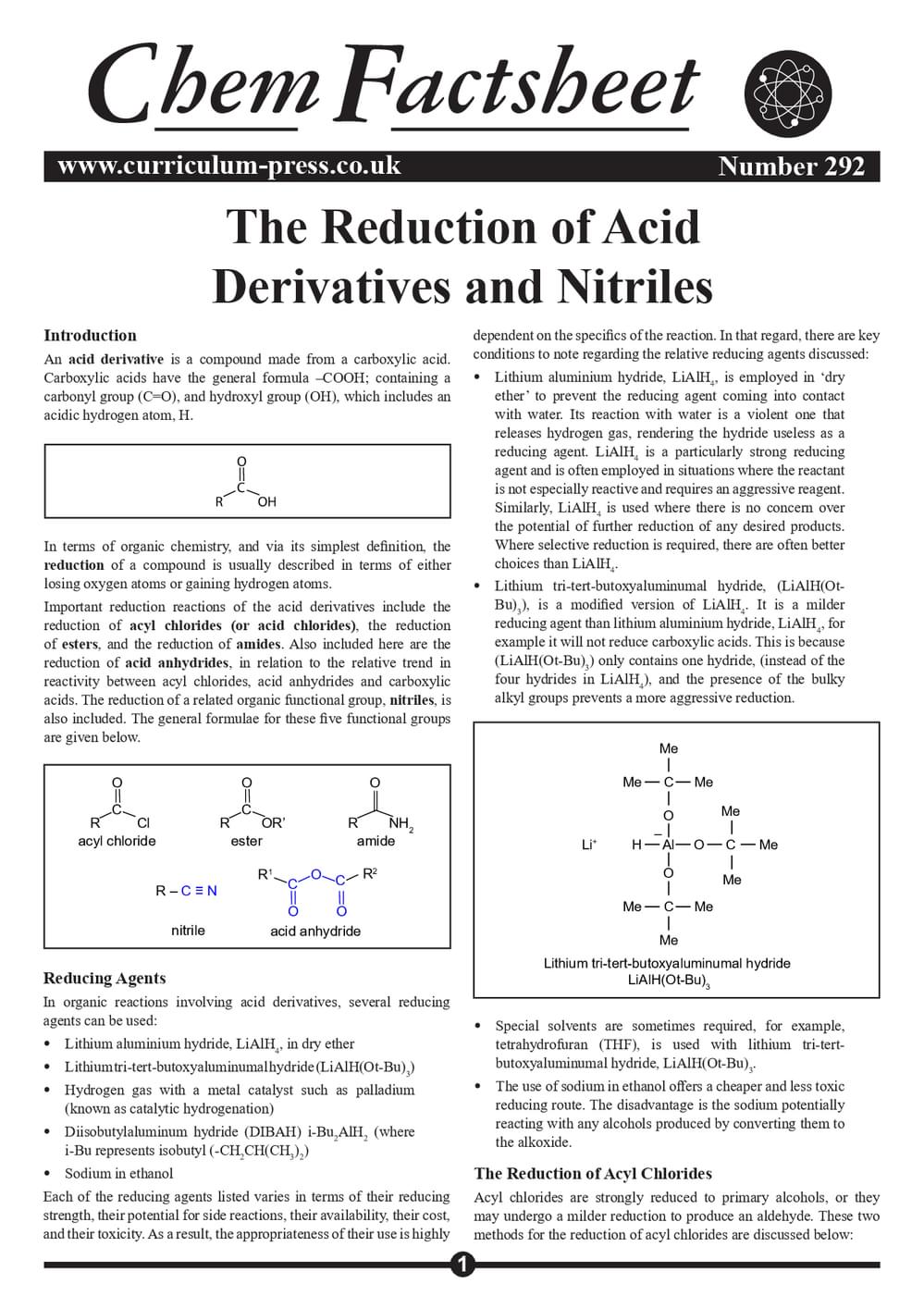 292 Reduction Acid Derivatives Nitriles