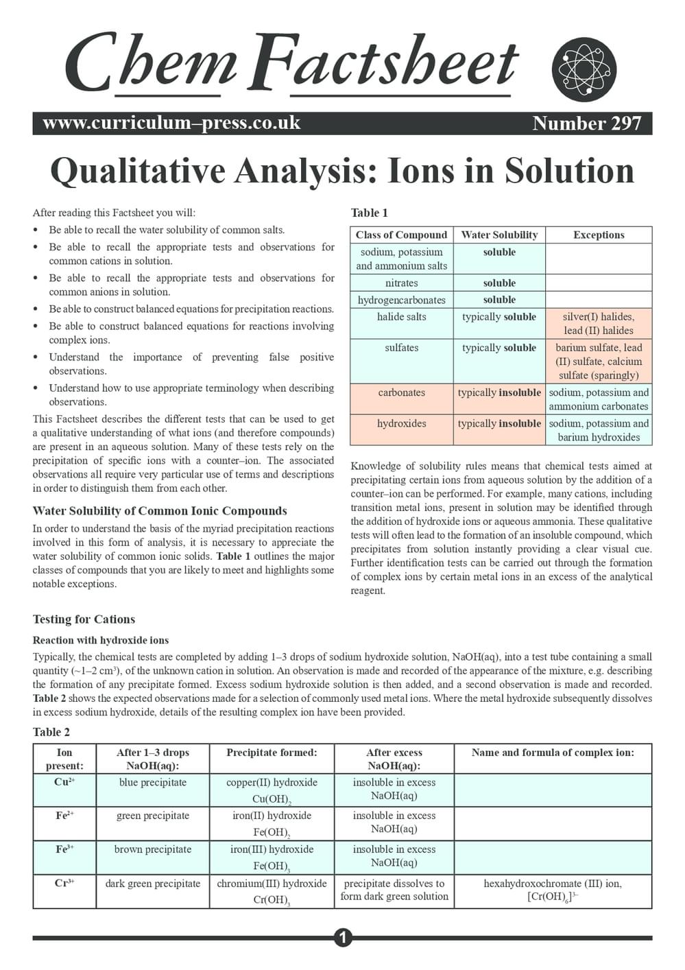 297 Qualitative Analysis Ions In Solution V2