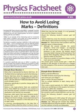 301 How to Avoid Losing Marks Definitions