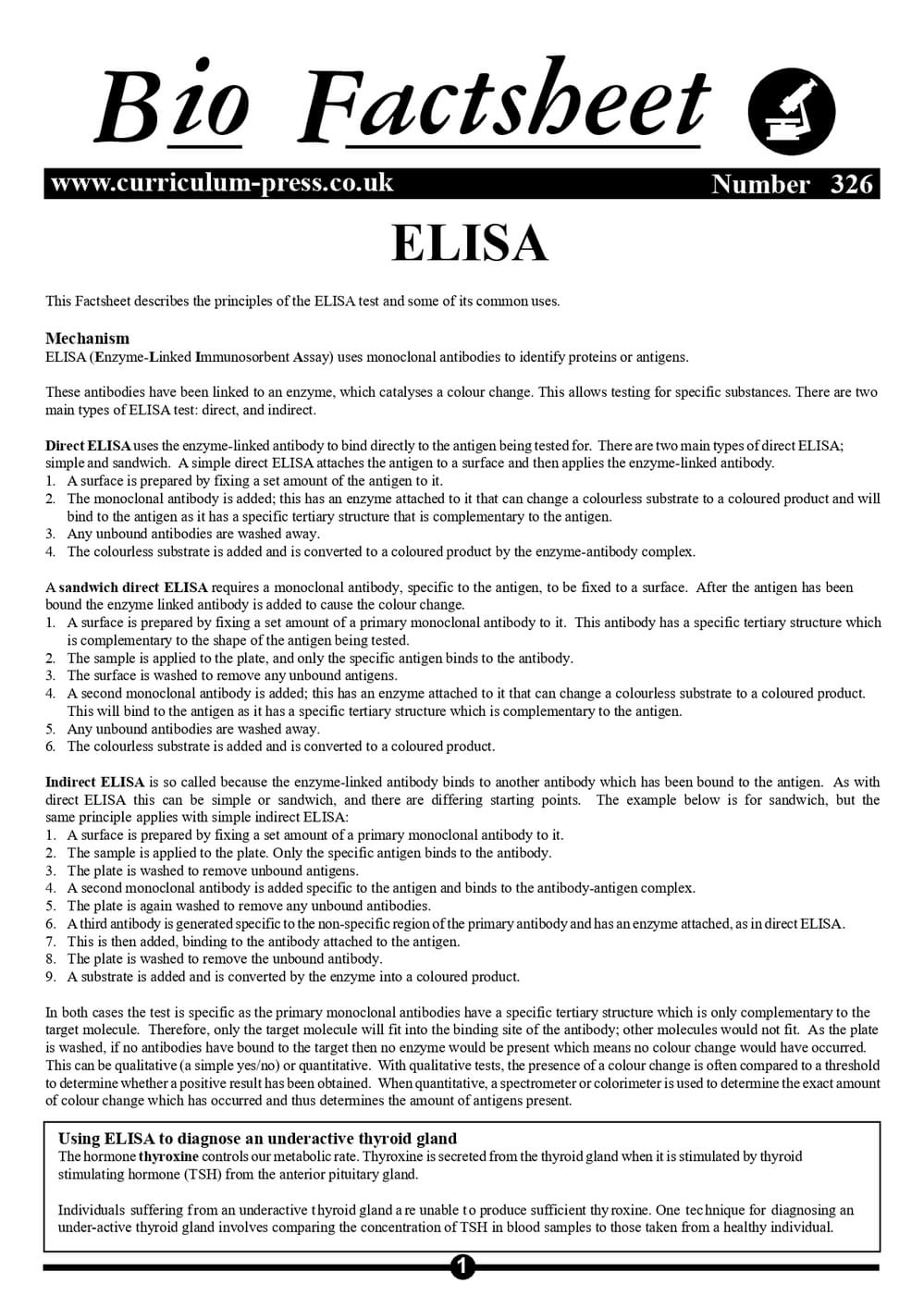 Elisa Worksheet.pdf ELISA - Curriculum Press