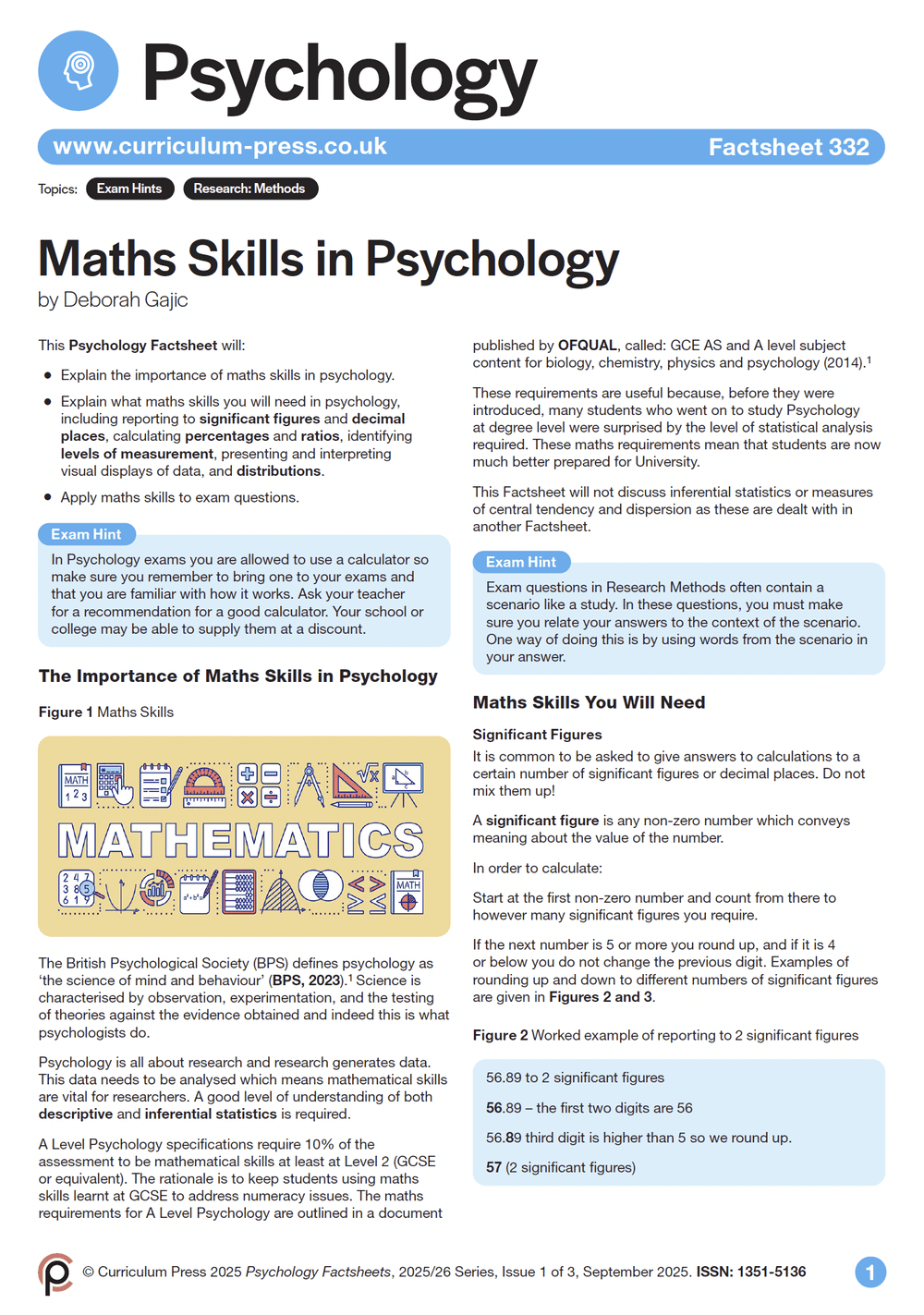 Psych Uni Math Maths Skills in Psychology - Curriculum Press