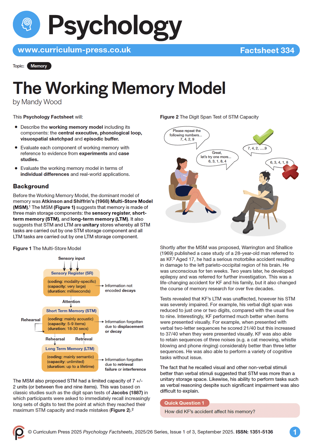The Working Memory Model - Curriculum Press