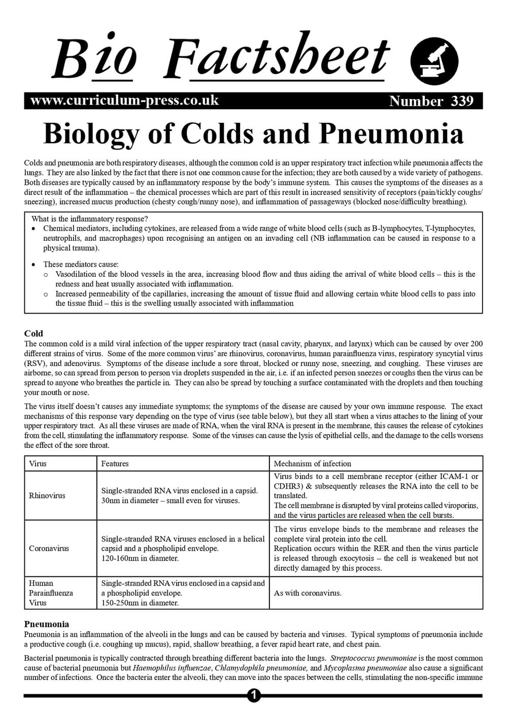 339 Biology Of Colds And Pneumonia