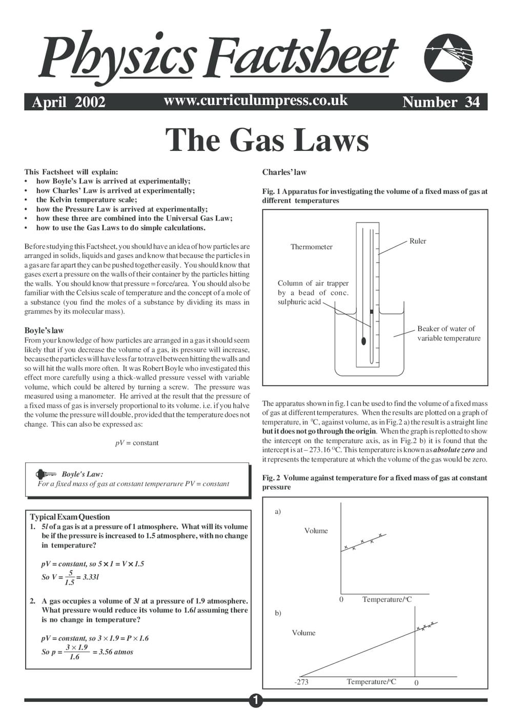 The Gas Laws - Curriculum Press