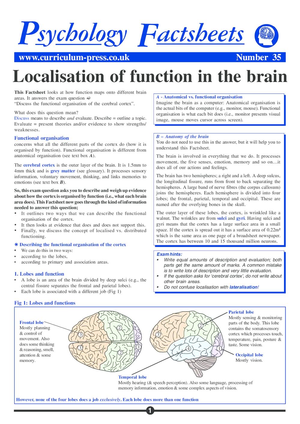 Curriculum Press - Localisation of Function in the Brain