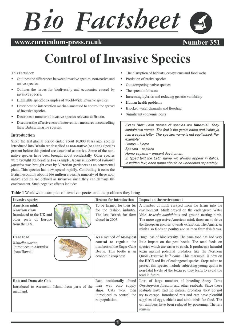 351 Control Of Invasive Species