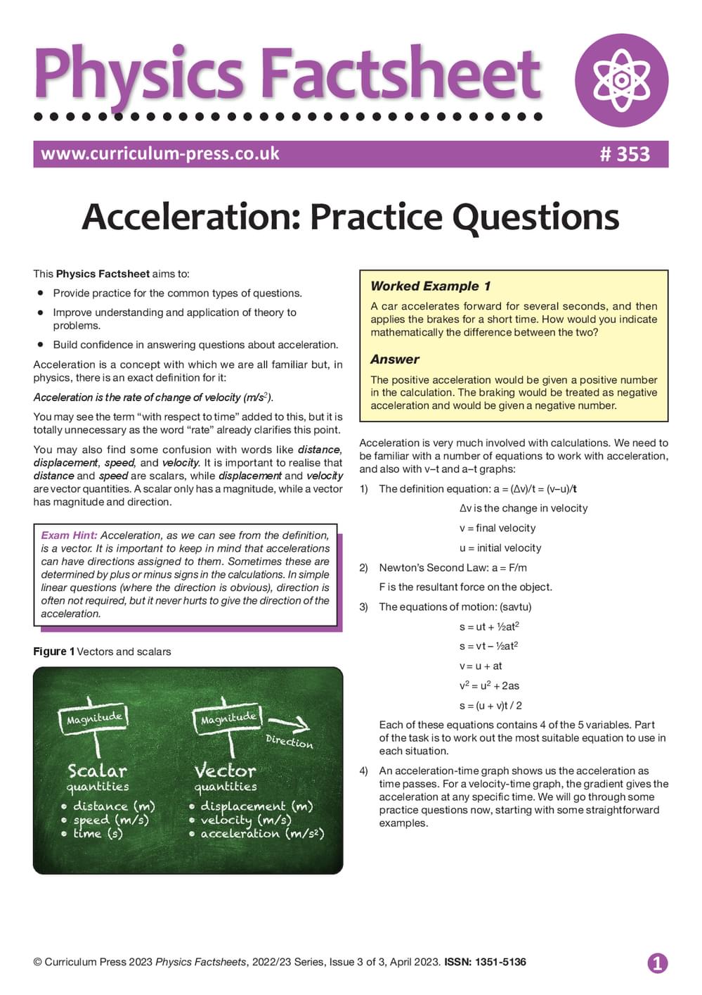Acceleration: Practice Questions - Curriculum Press