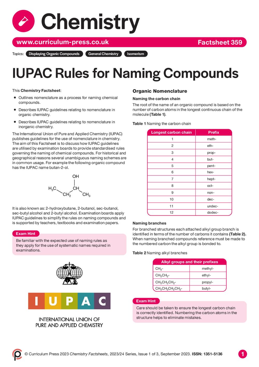 Iso Compounds Example IUPAC Rules for Naming Compounds - Curriculum Press