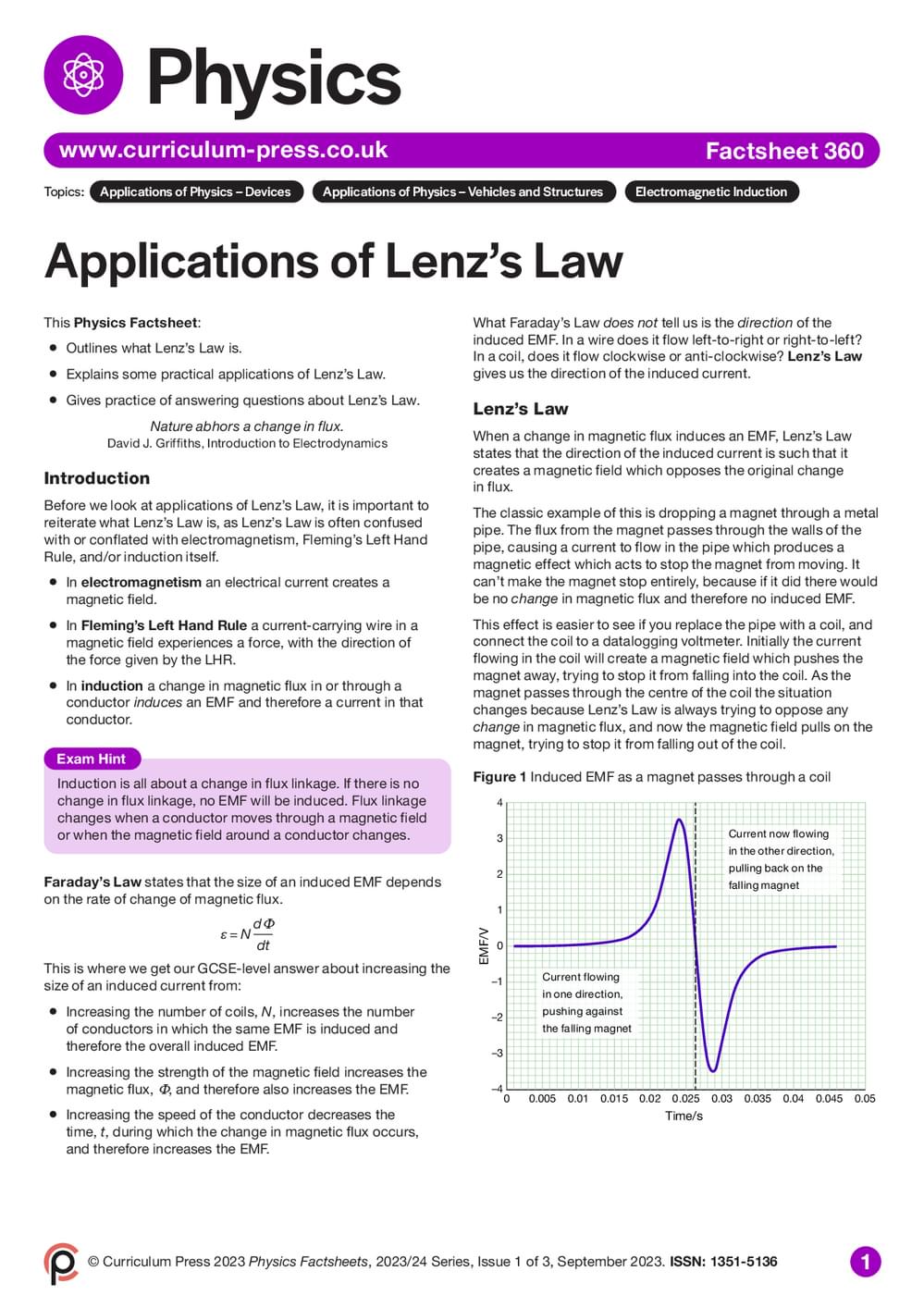 Lenz Application Applications of Lenz’s Law - Curriculum Press