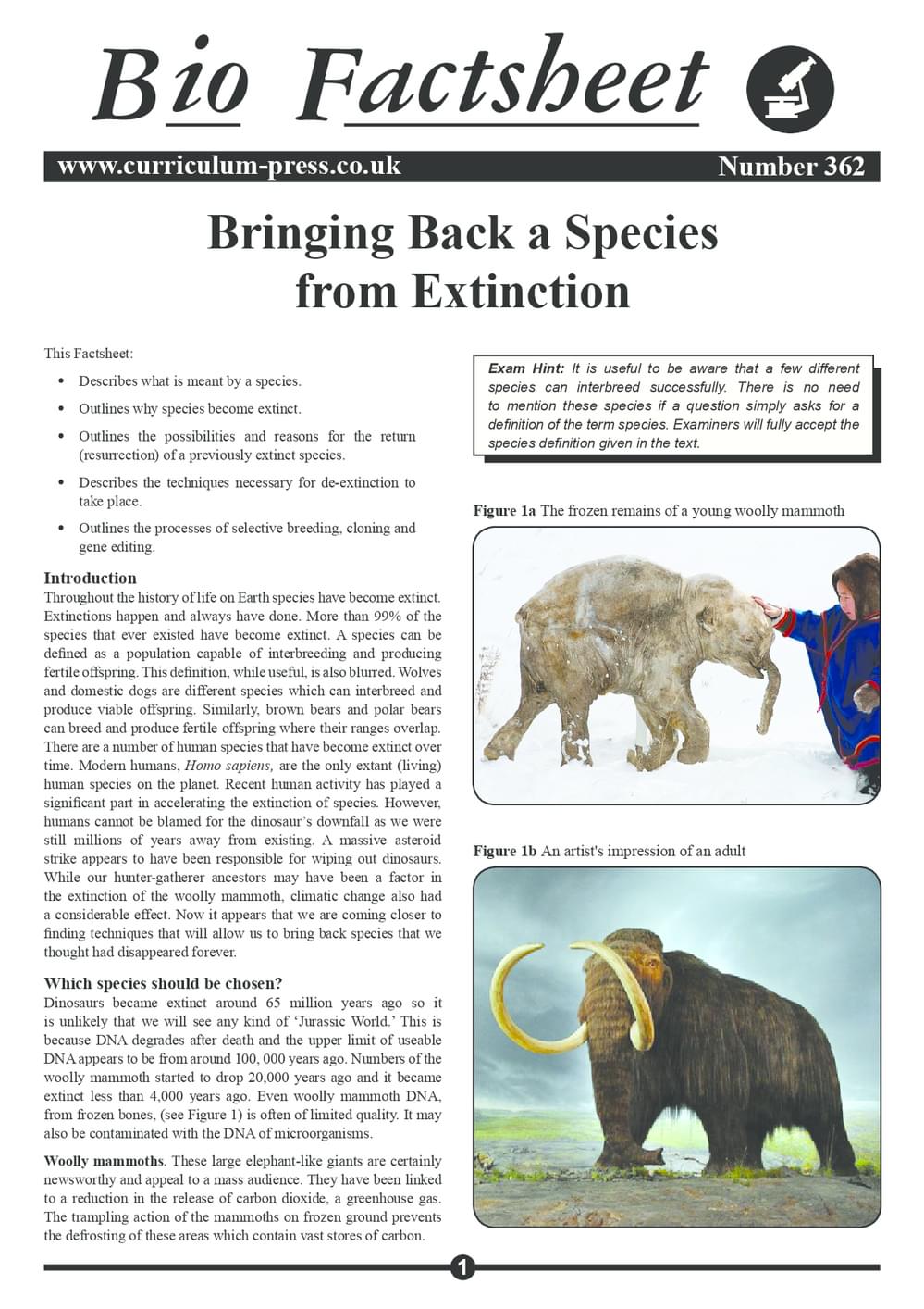 Bringing Back a Species from Extinction - Curriculum Press