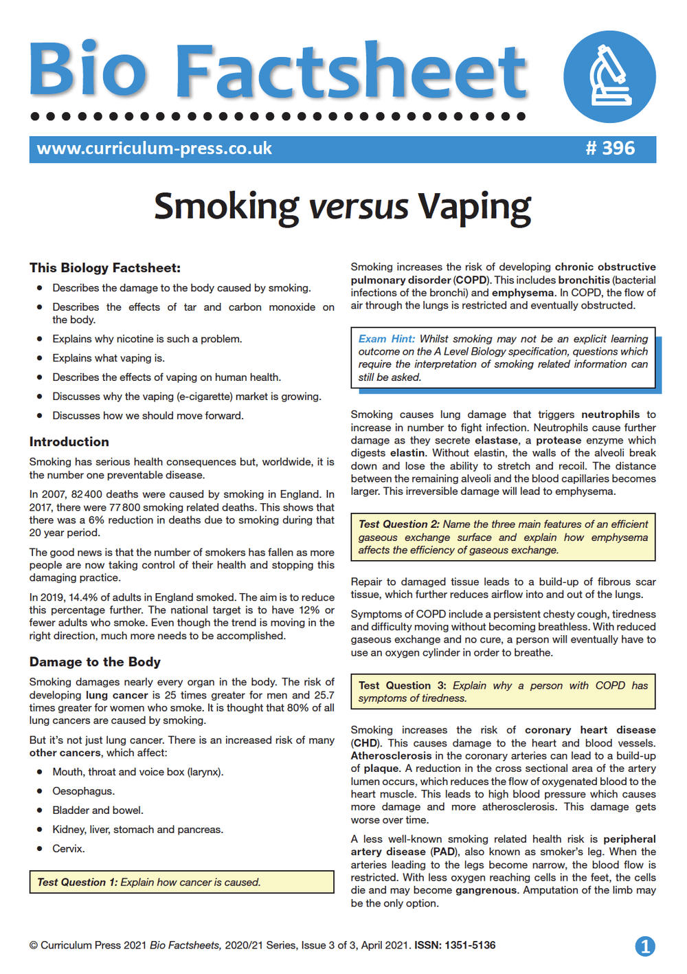 Smoking versus Vaping - Curriculum Press