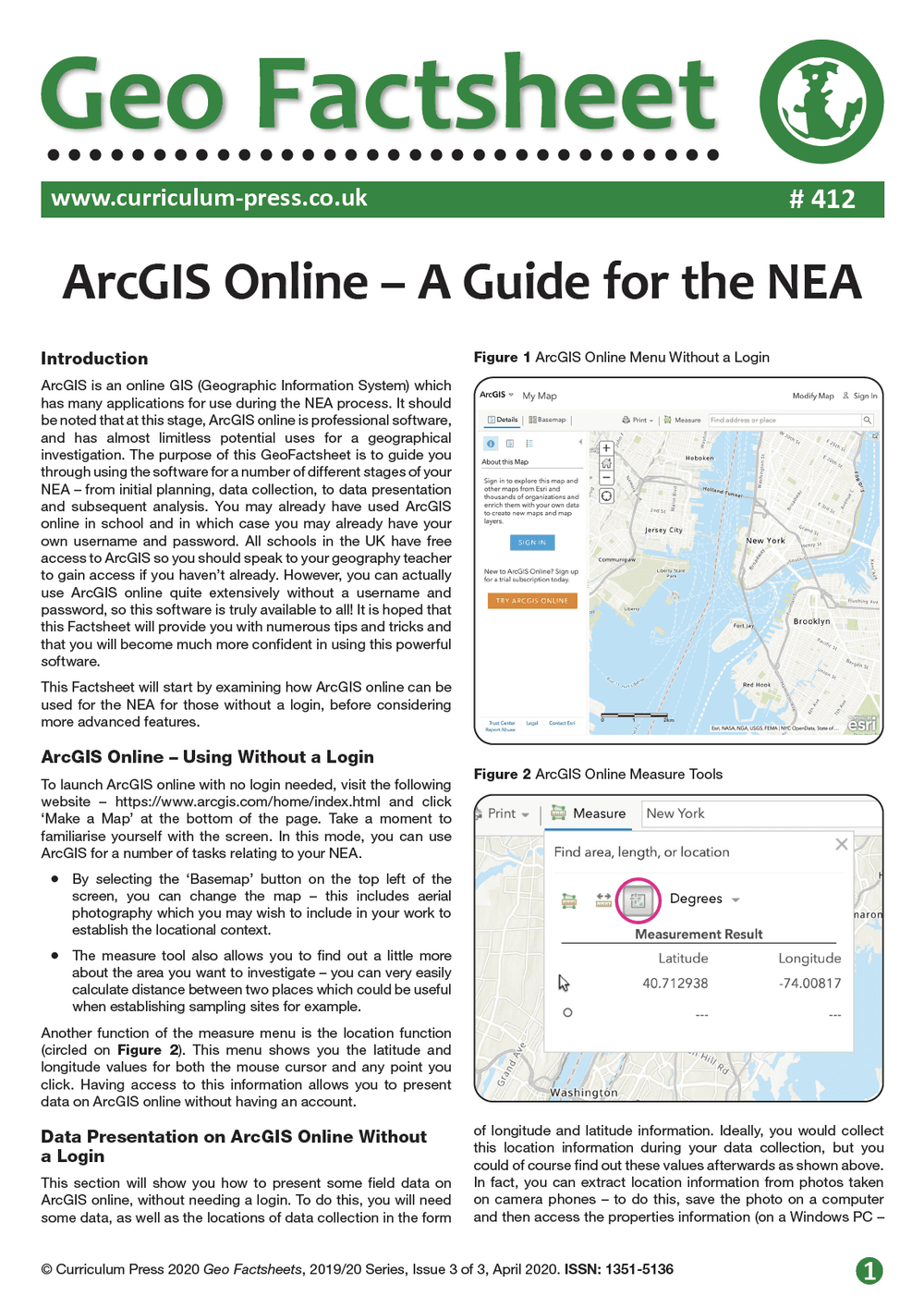 Geography Nea Methodology Example ArcGIS Online – A Guide for the NEA - Curriculum Press