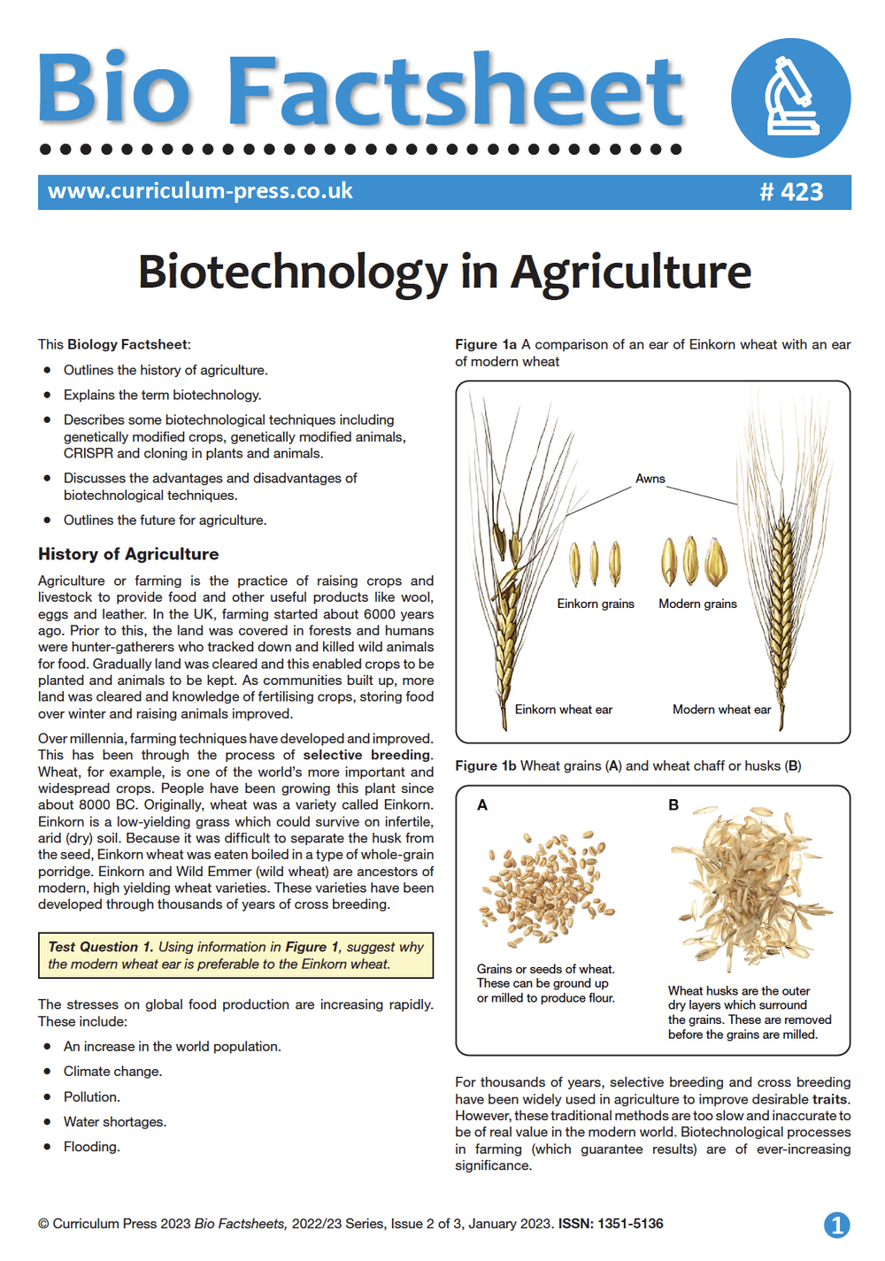 Biotechnology in Agriculture - Curriculum Press