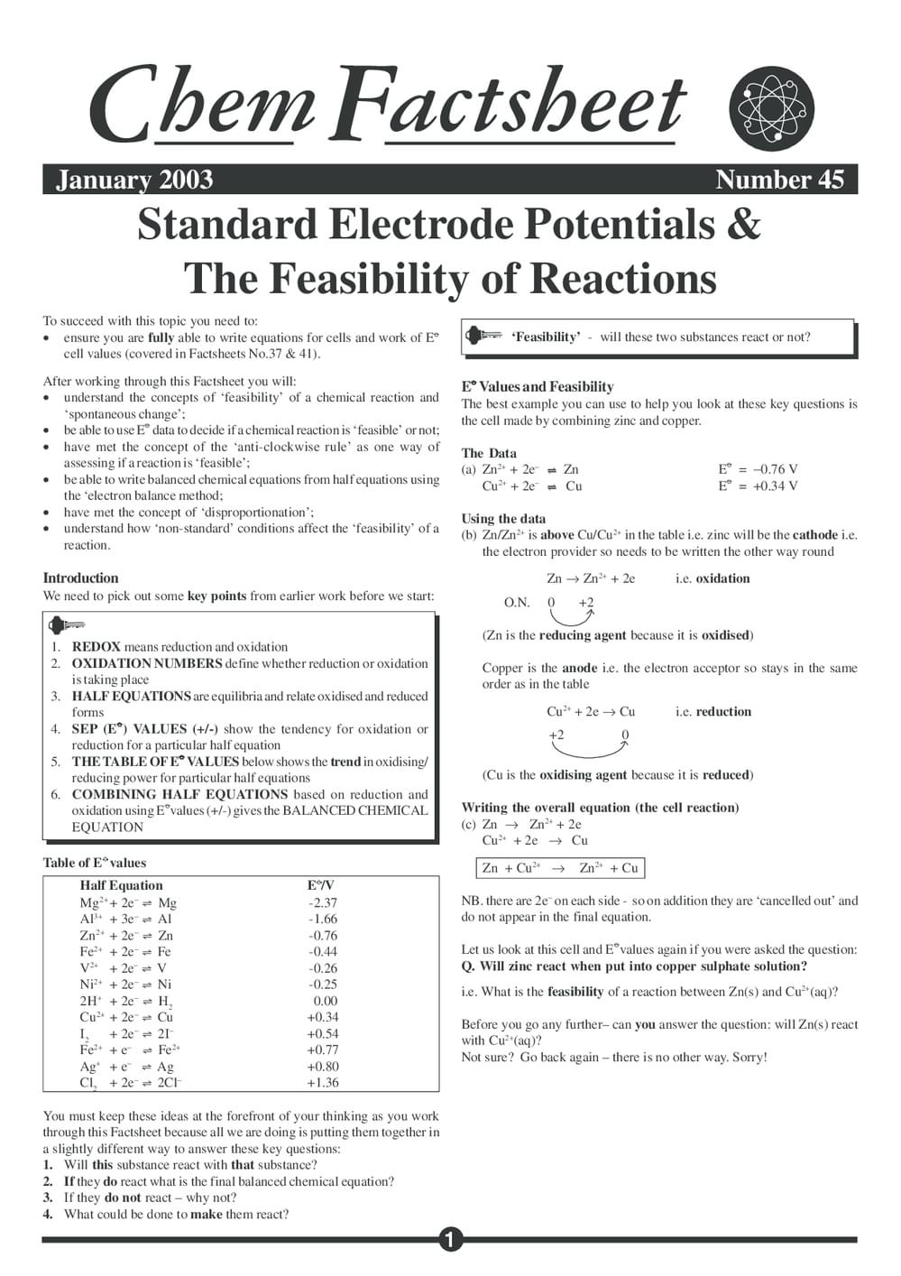 45 Standard Electrode