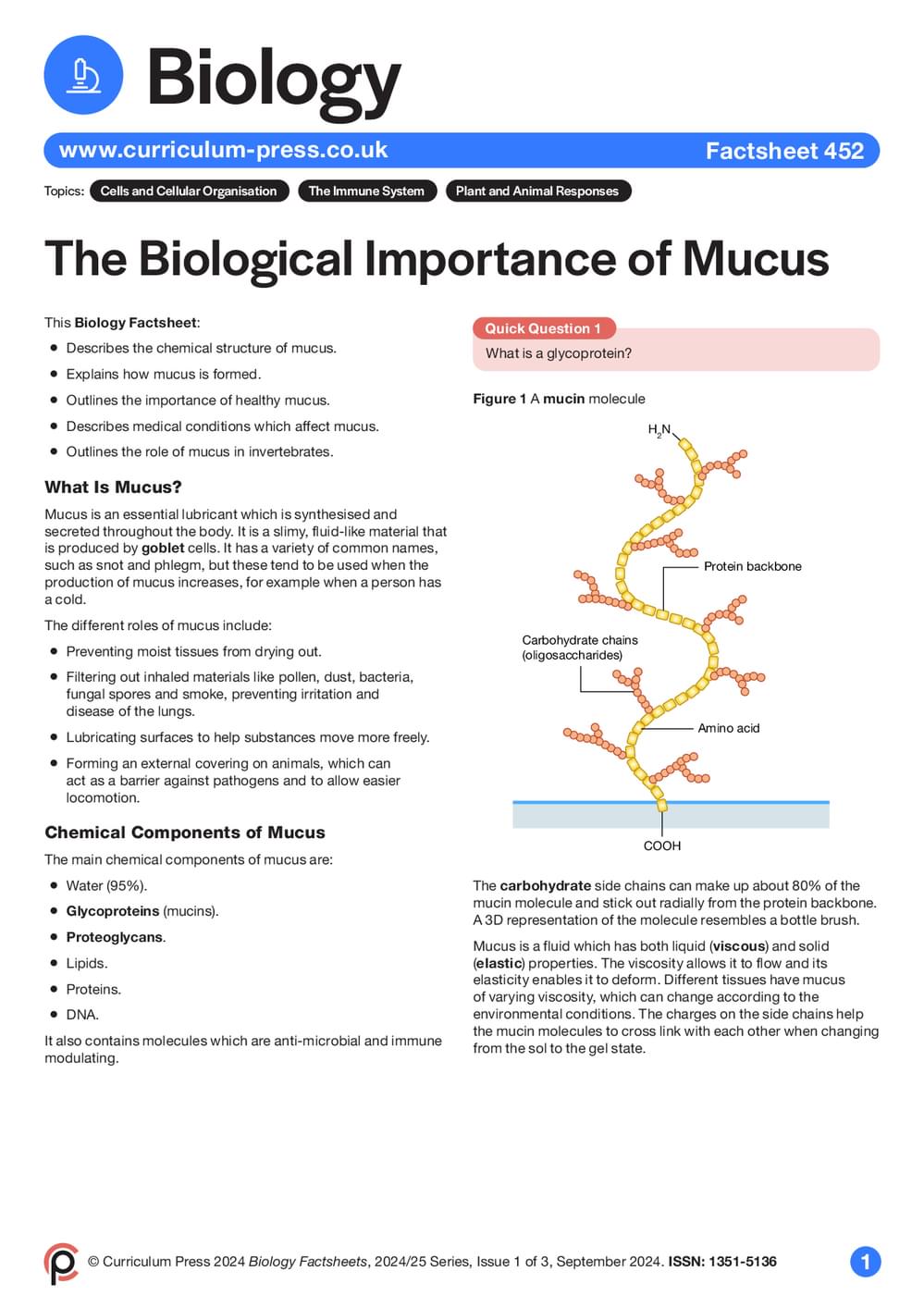 Mucous Classification The Biological Importance of Mucus - Curriculum Press