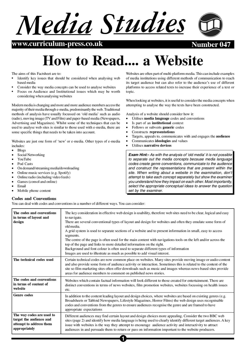 Curriculum Press - How to Read... A Website