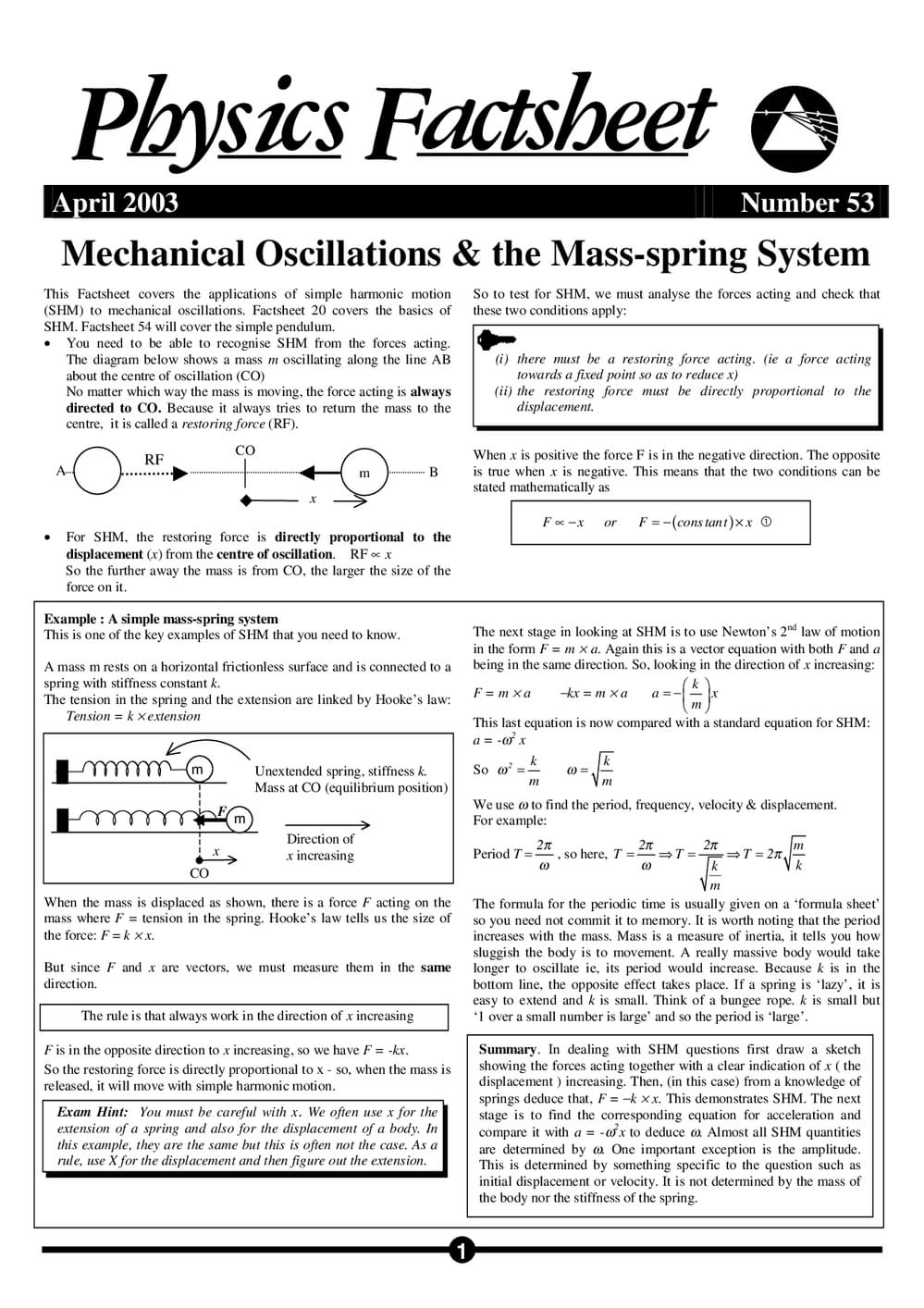 53 Mechanical Oscillations