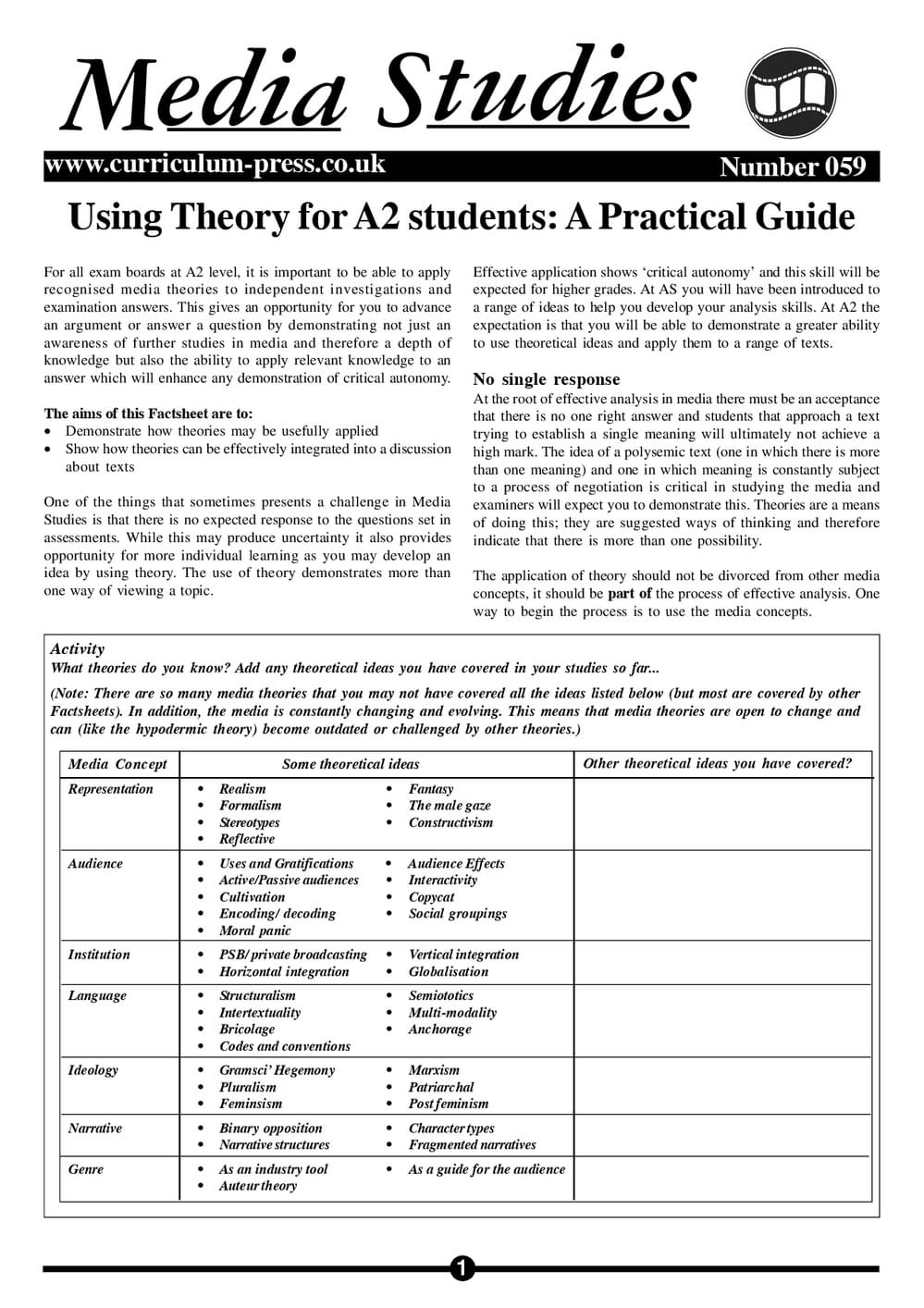 Curriculum Press - Using Theory for A2 Students: A Practical Guide