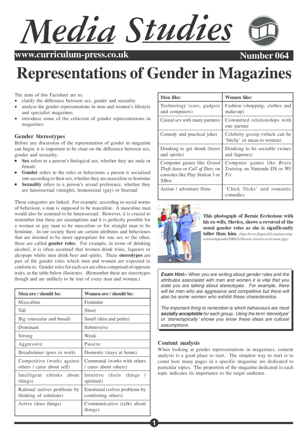 Curriculum Press - Representations of Gender in Magazines
