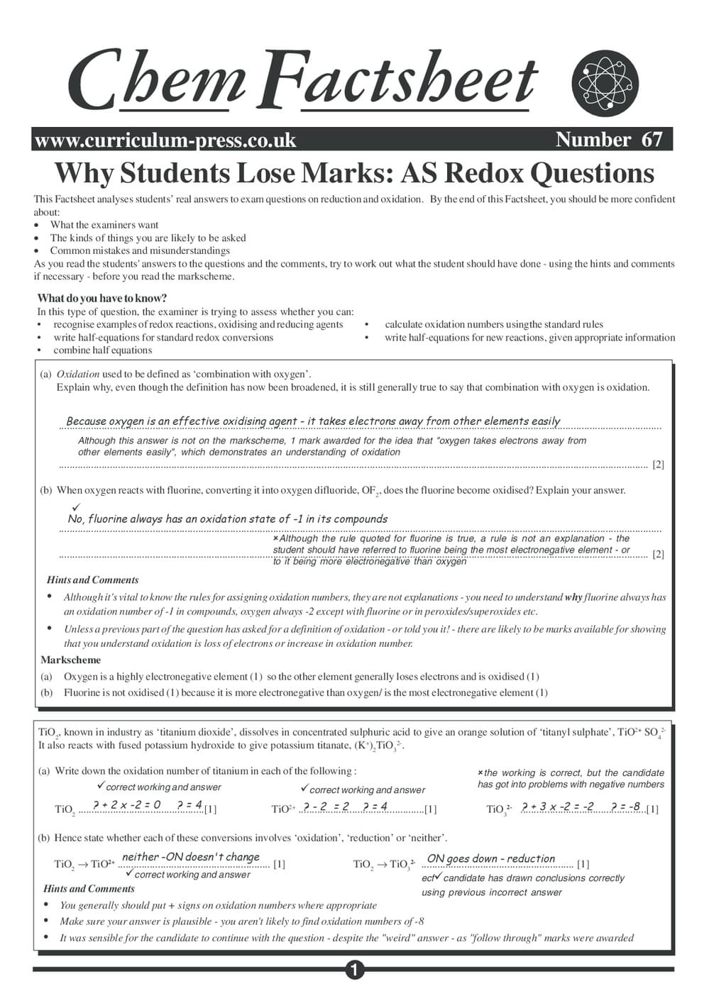67 Why Students Lose Marks 1 Redox