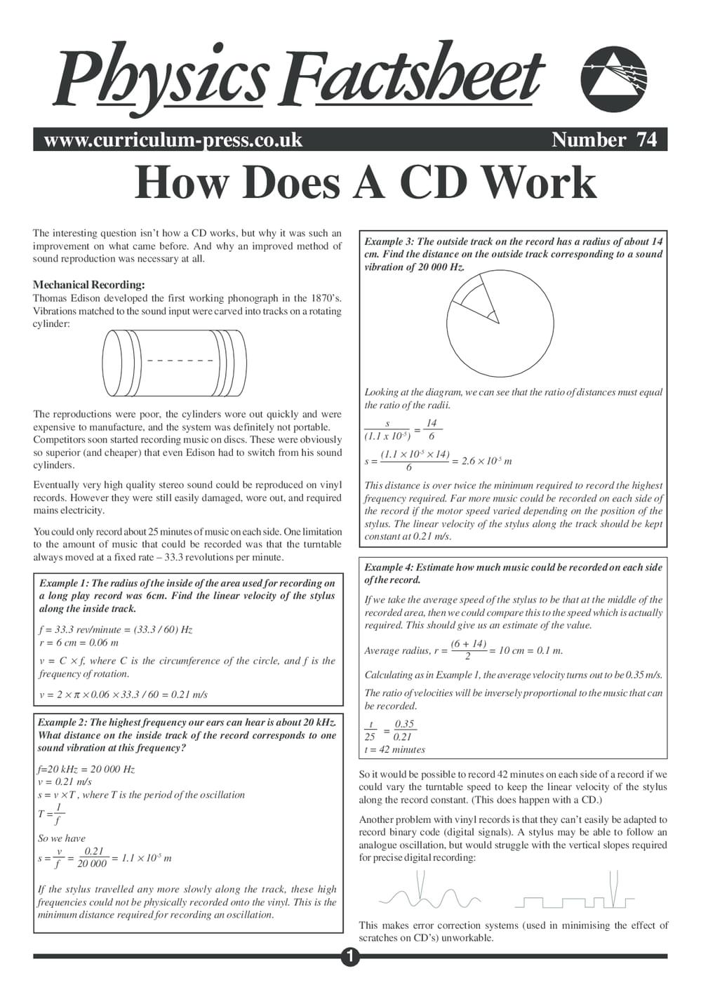How Does a CD Work - Curriculum Press