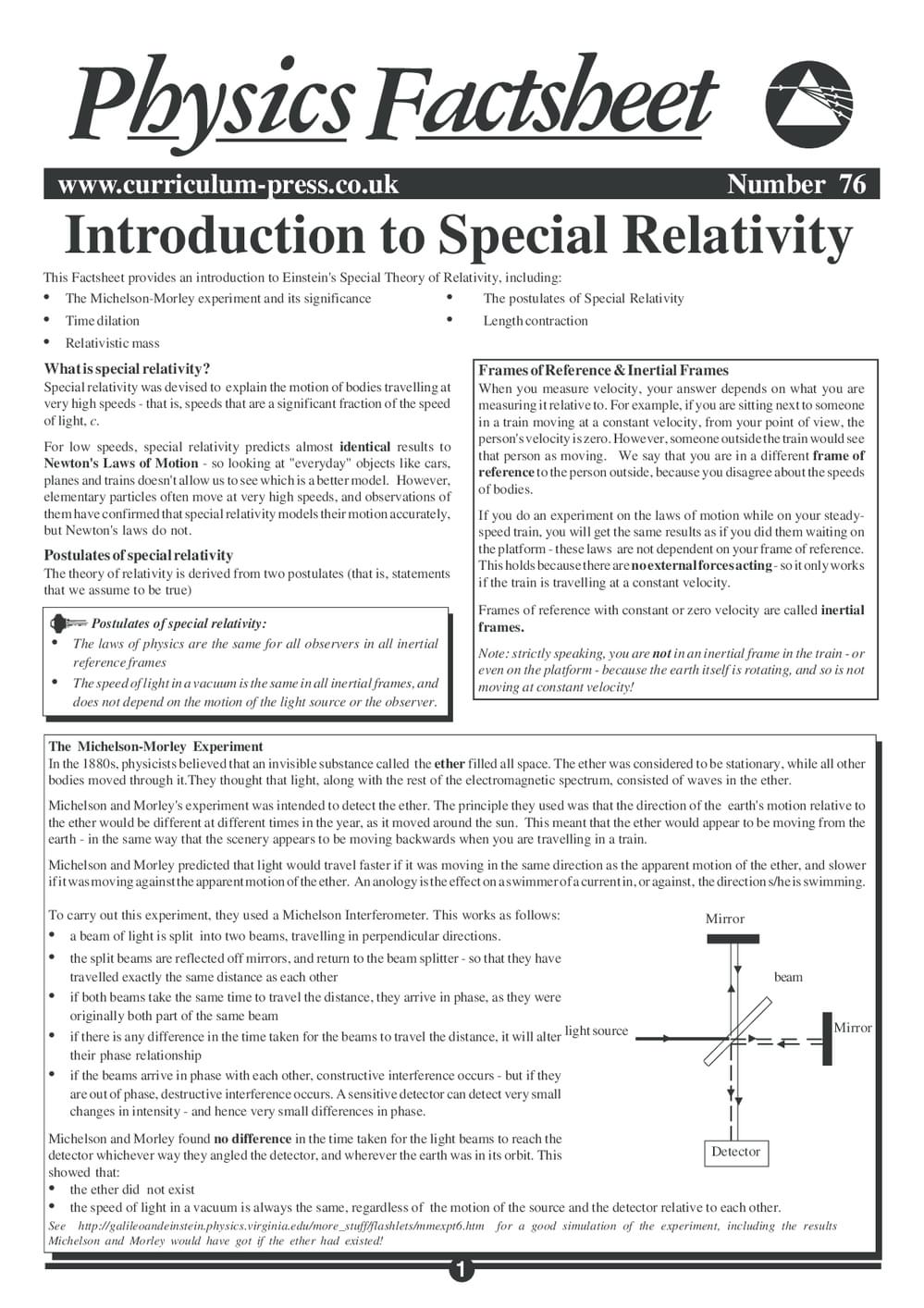 Introduction to Special Relativity - Curriculum Press