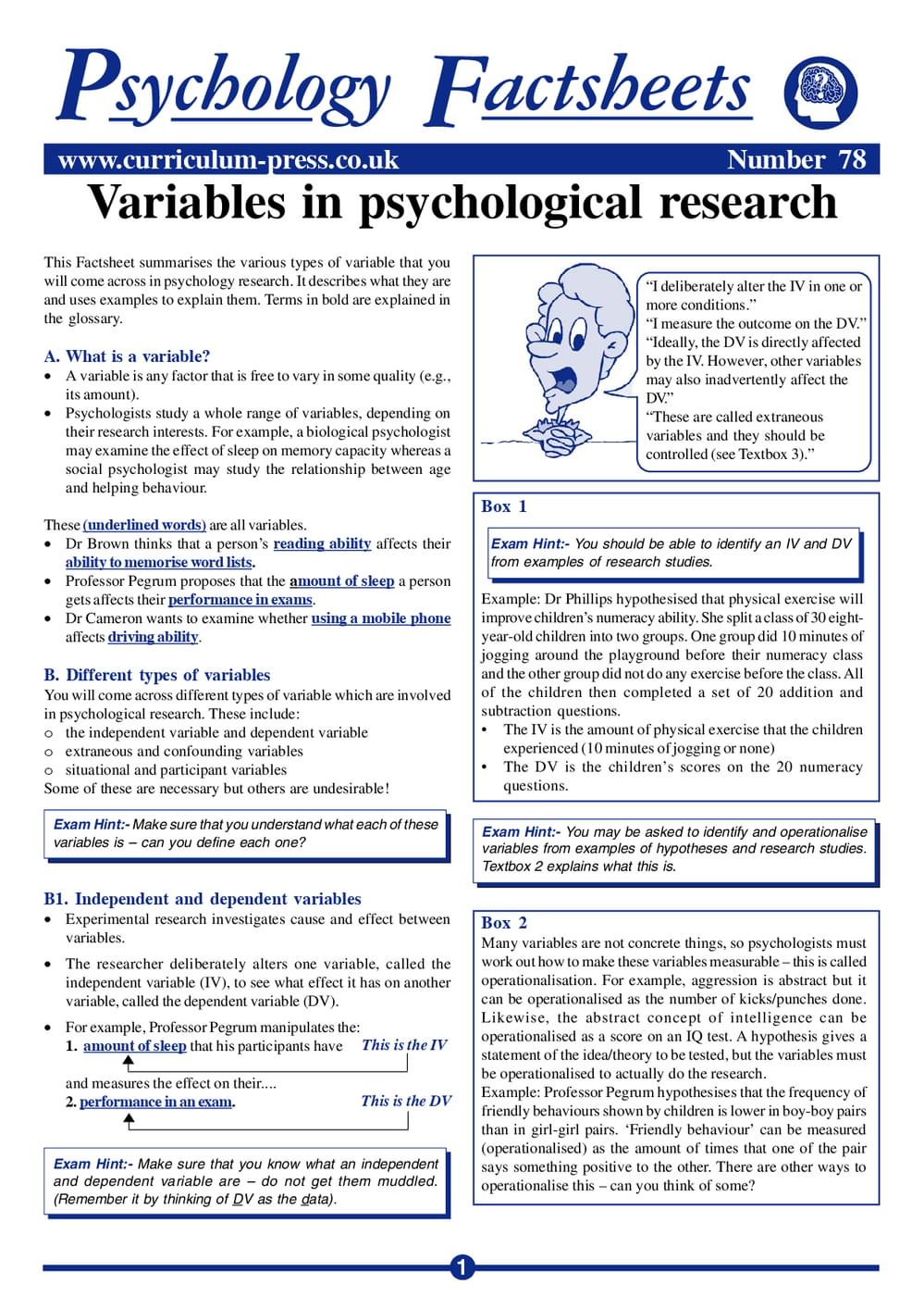 Curriculum Press - Variables in Psychological Research