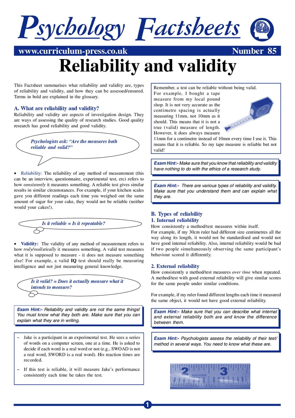 Reliability And Validity Psychology
