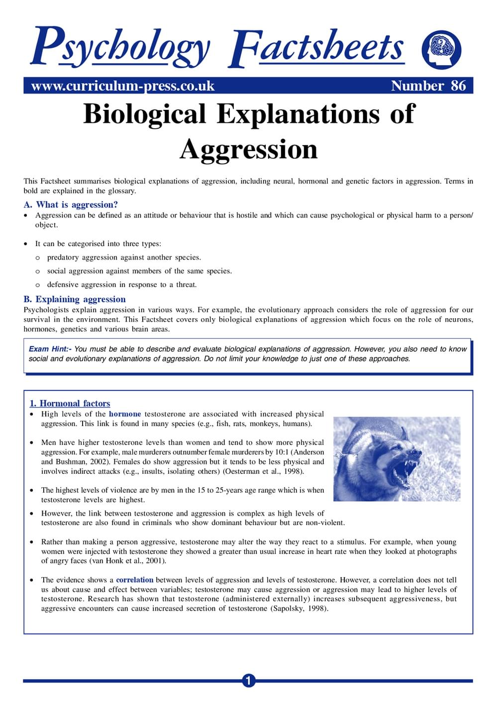 Aggression Science Experiment Biological explanations of aggression - Curriculum Press
