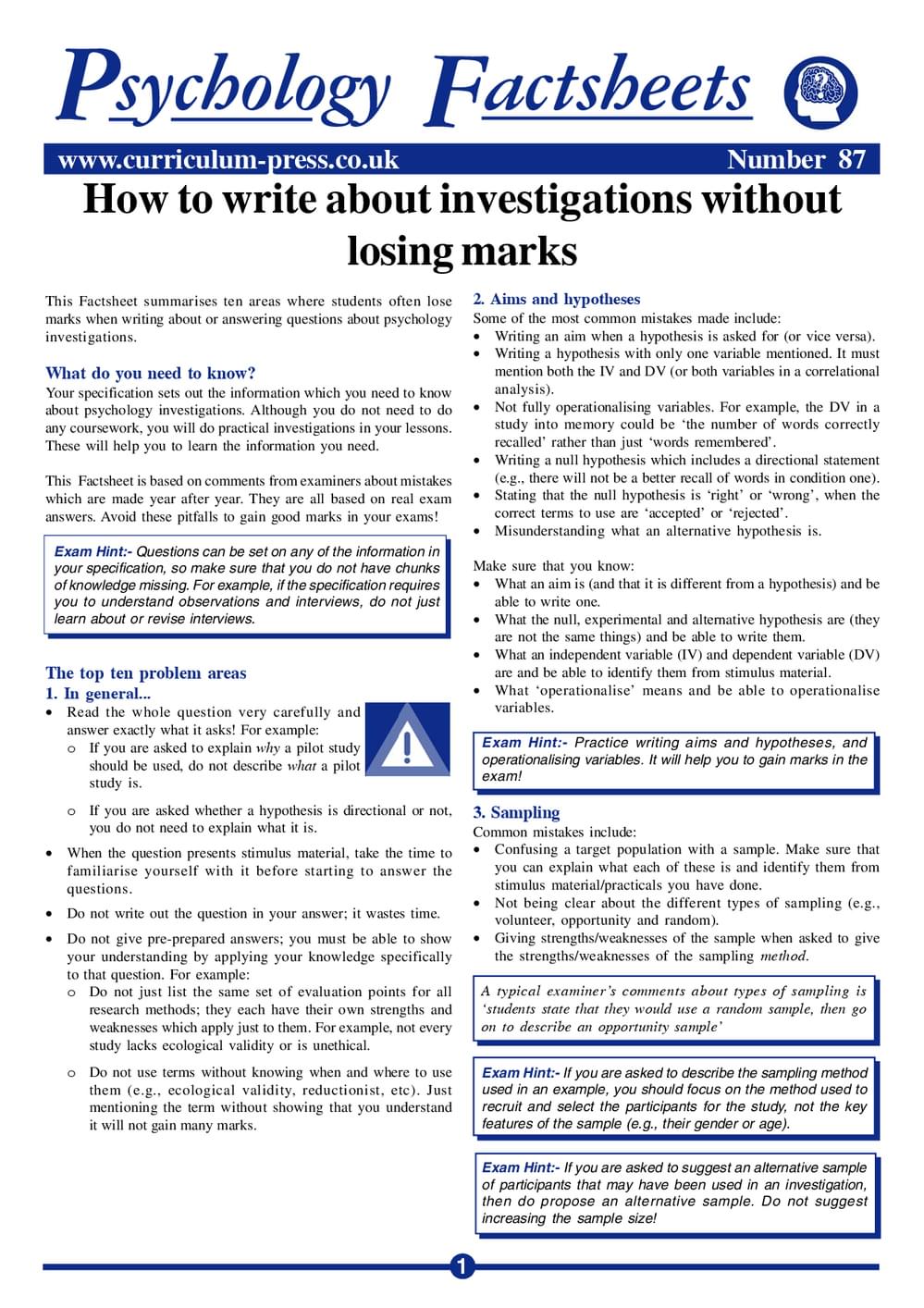 Curriculum Press - How to Write About Investigations Without Losing Marks