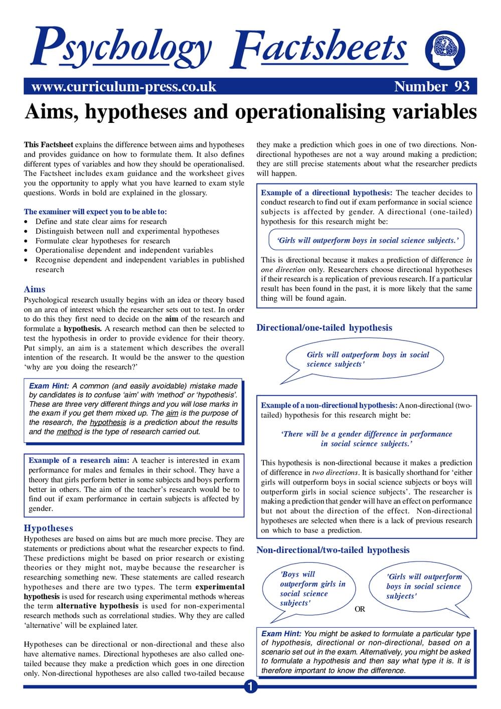 93 Aims Hypotheses