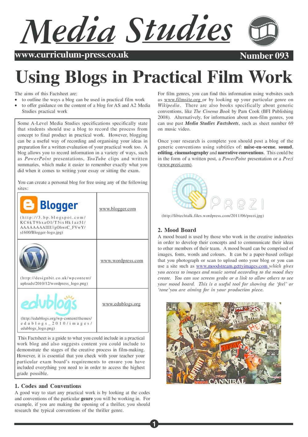 Curriculum Press - Using Blogs in Practical Film Work