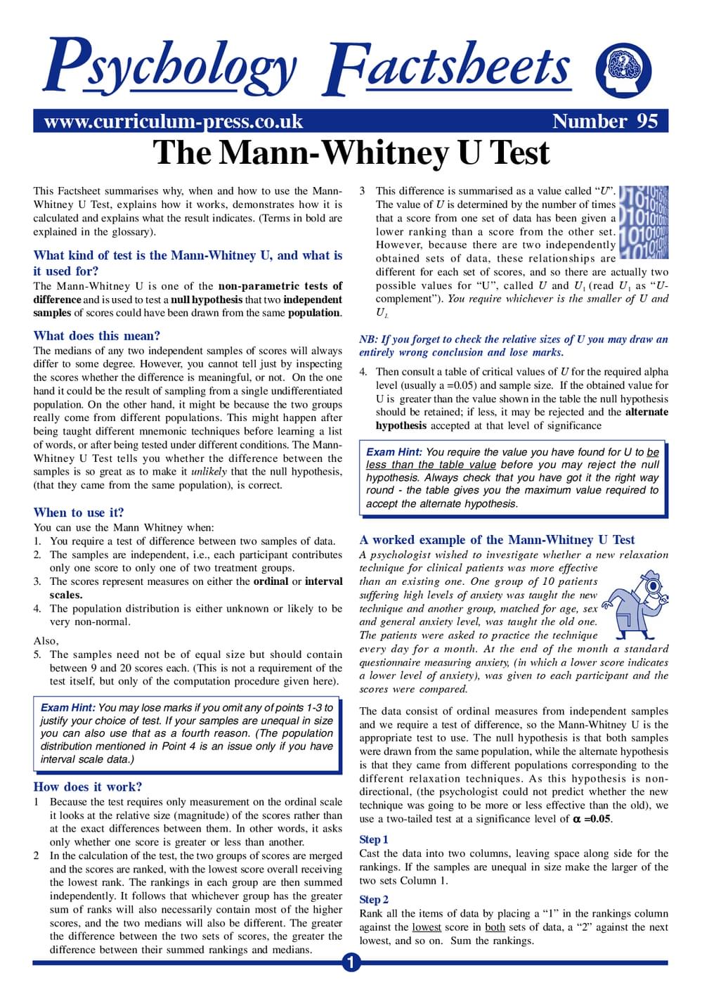 95 The Mann Whitney U Test