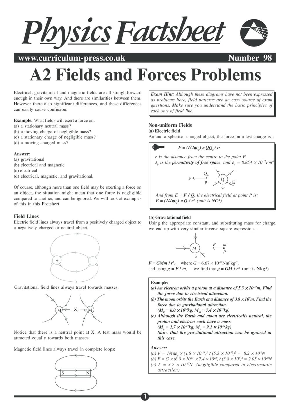 A2 Common Problems A2 Fields and Forces Problems - Curriculum Press