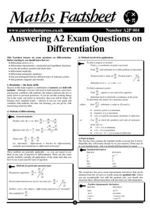 A2P 004 Answering Exam Questions On Differentiation