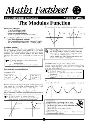 The Modulus Function - A Level Maths Factsheet - Curriculum Press