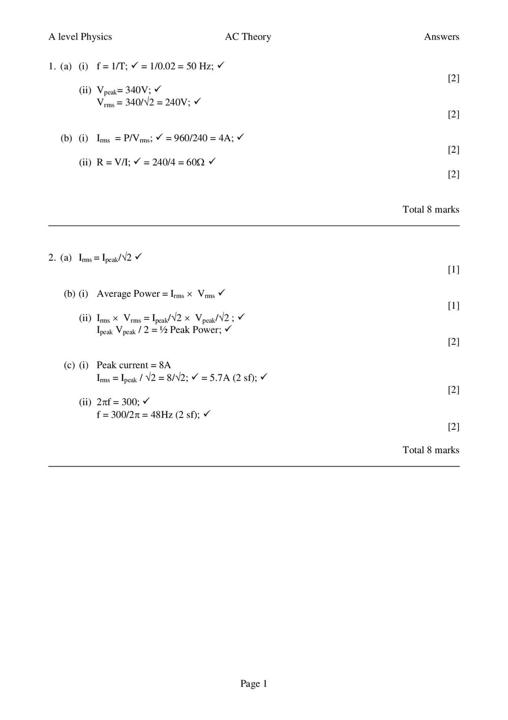 AC Theory Answers - A-Level - Curriculum Press
