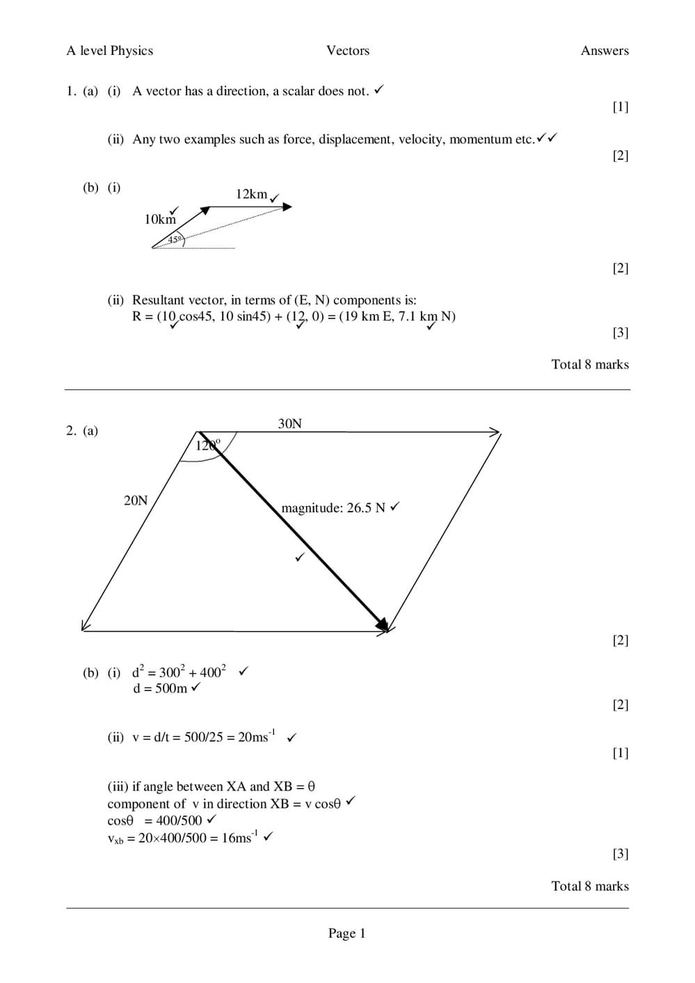 Vectors Answers - A-Level - Curriculum Press