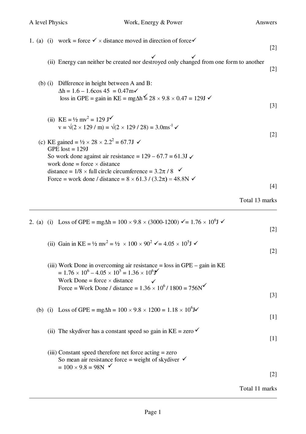 Energy Capacity Answer Work Energy and Power Answers - A-Level - Curriculum Press