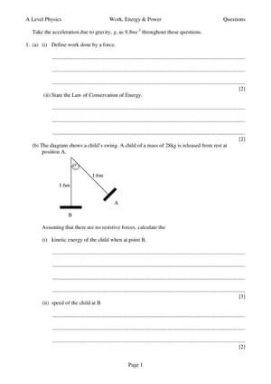 Work Energy and Power Questions - A-Level - Curriculum Press