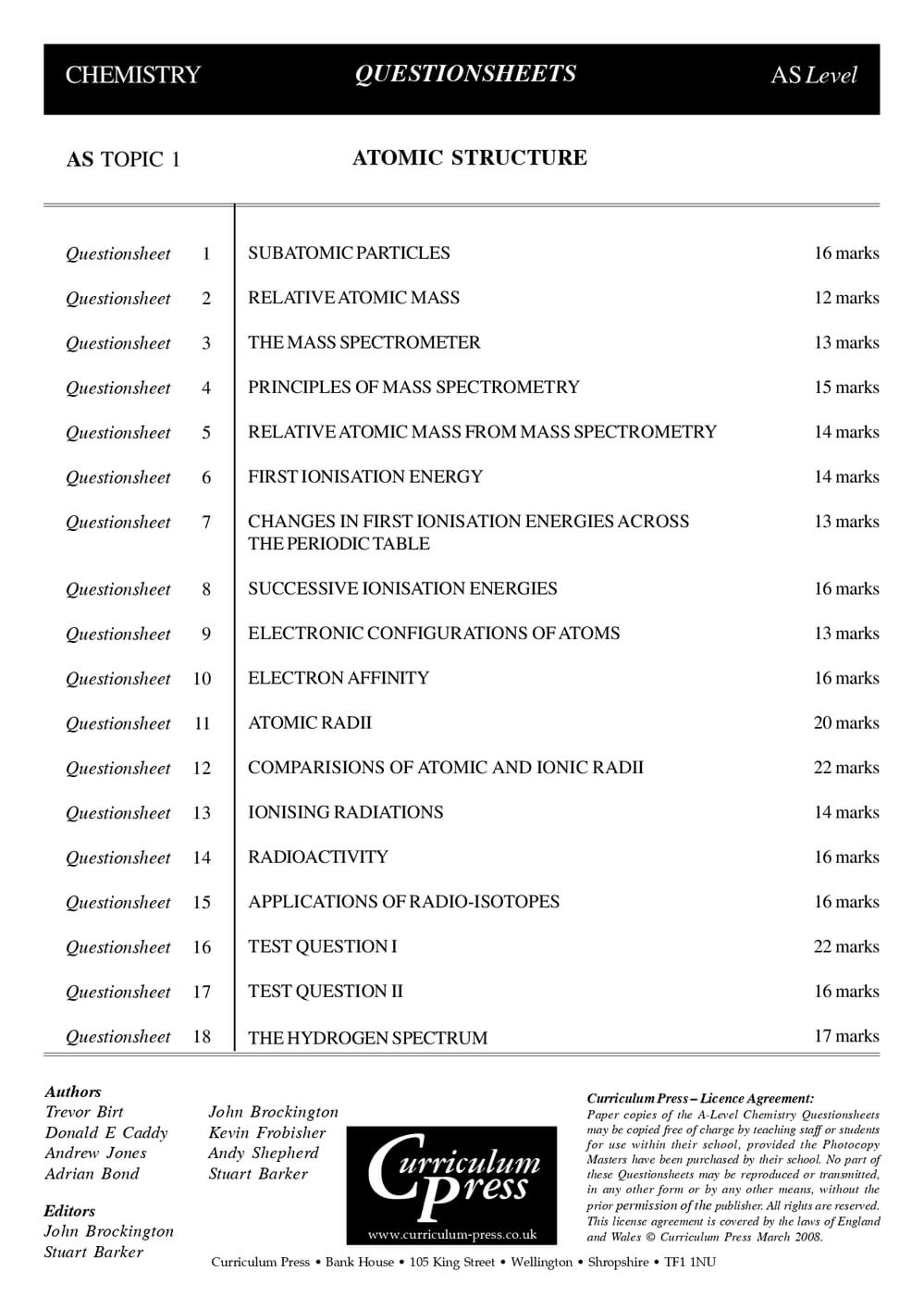 Atomic Structure Questions - AS - Curriculum Press