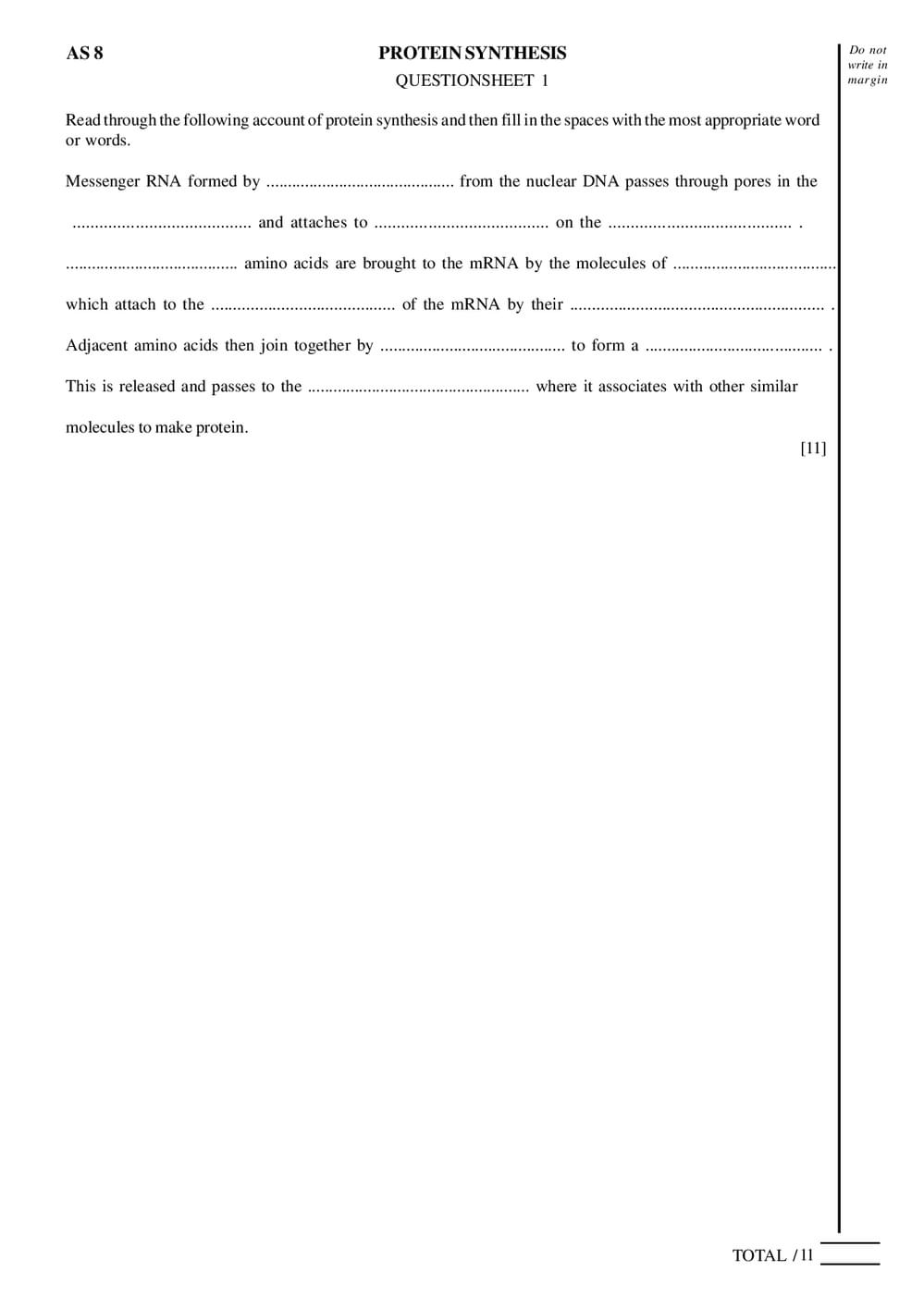 Protein Synthesis Questions - A-Level - Curriculum Press