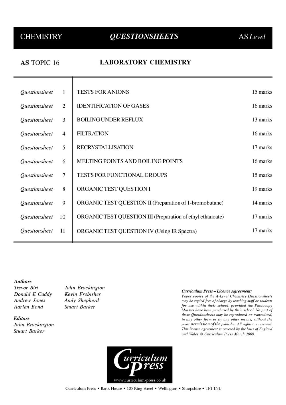 Chem Lab Questions Laboratory Chemistry Questions - AS - Curriculum Press