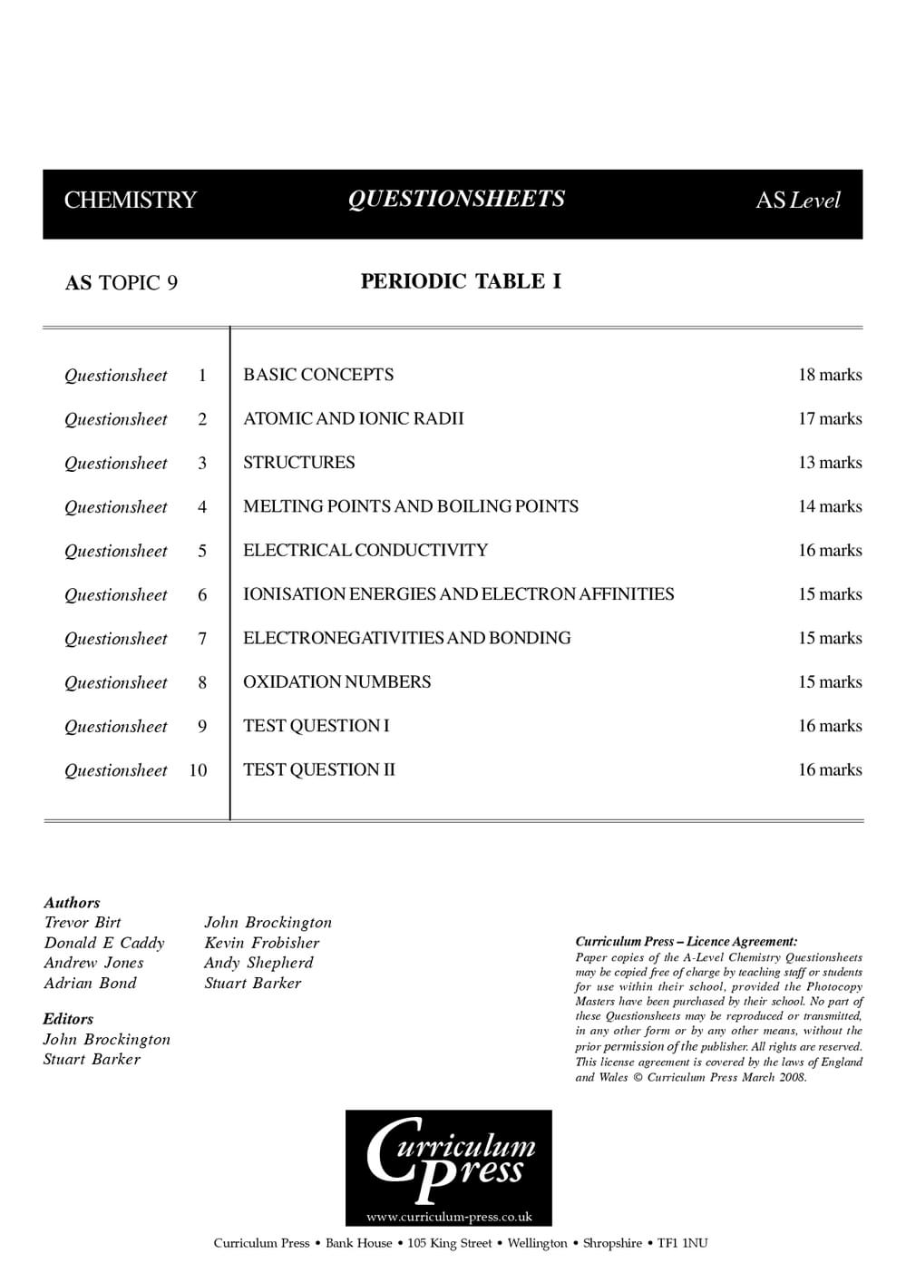 Basic Periodic Table Questions Periodic Table Questions - AS - Curriculum Press