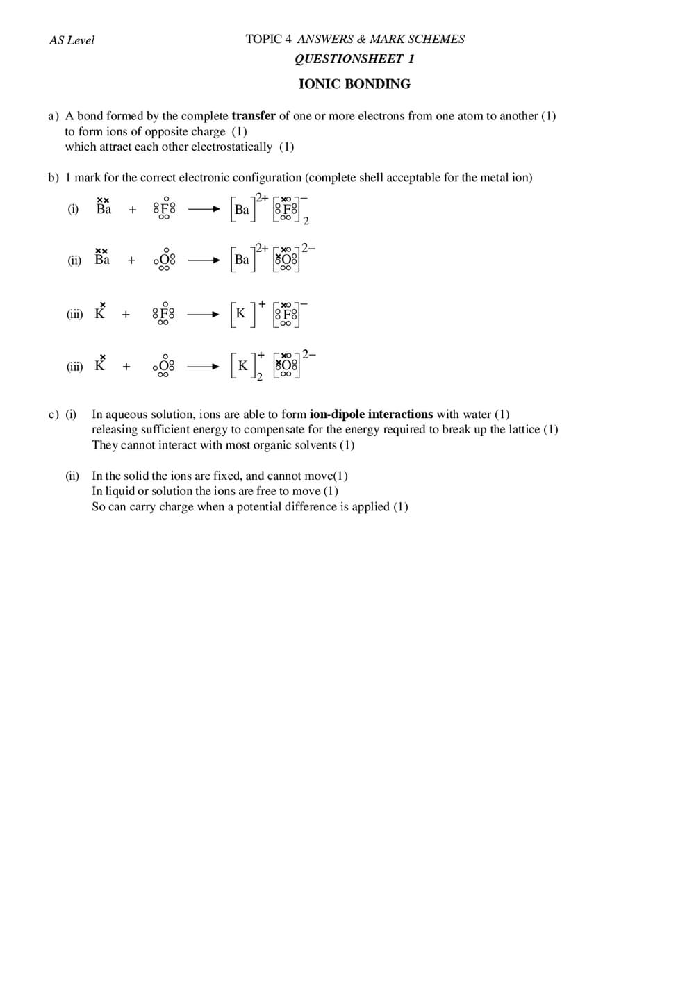 As Structure And Bonding Answers