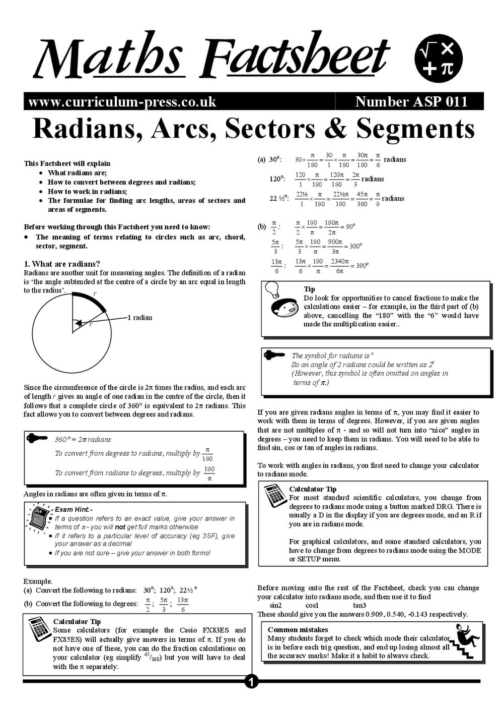 Asp 011 Radians, Sectors And Segments