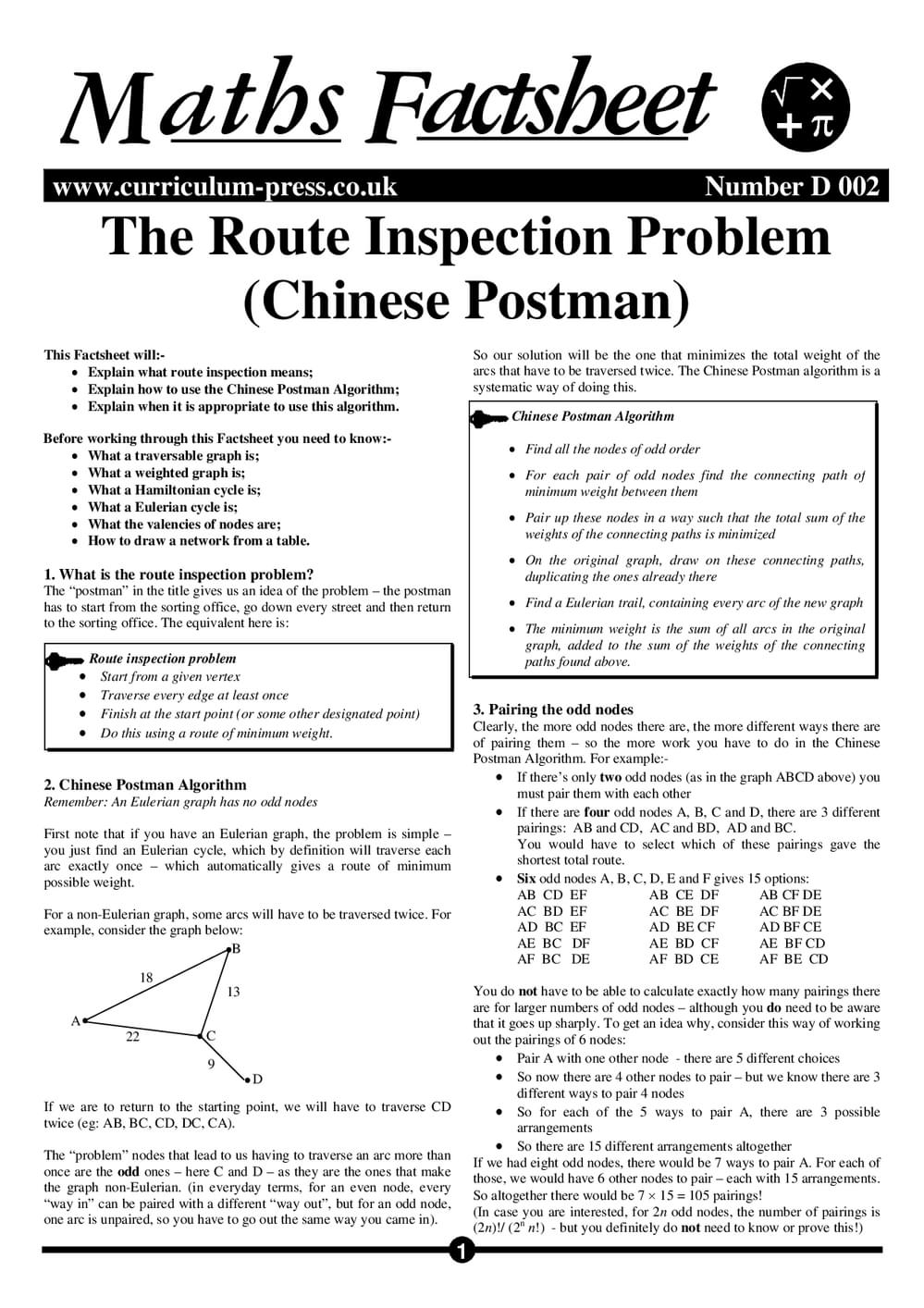 D02 The Route Inspection Problem (Chinese Postman)Rec
