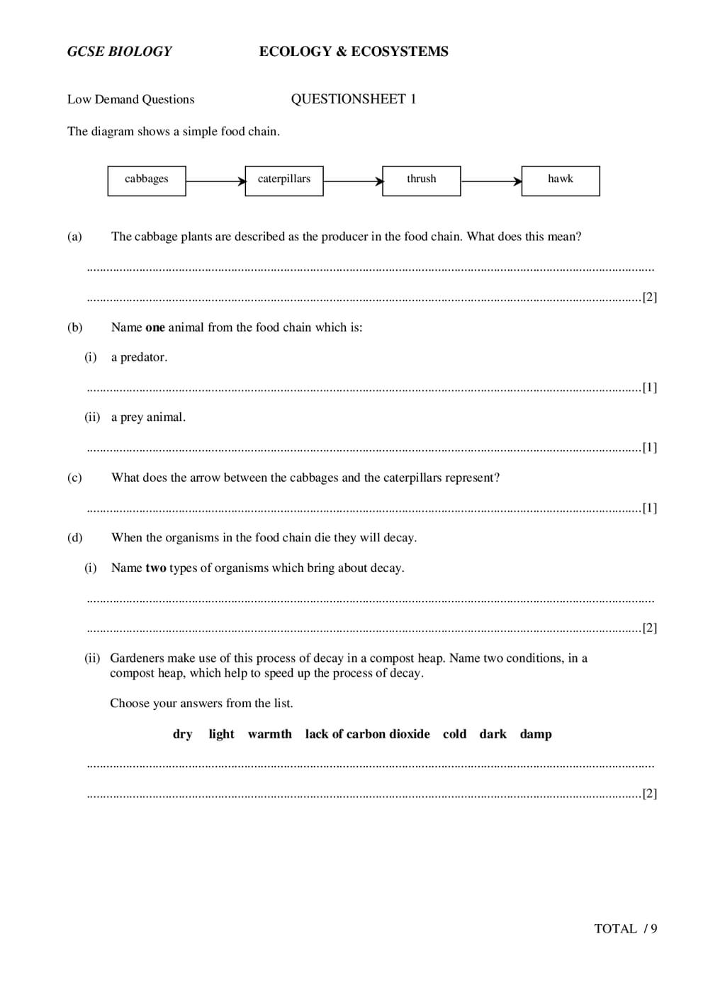 Ecology Questions – GCSE - Curriculum Press