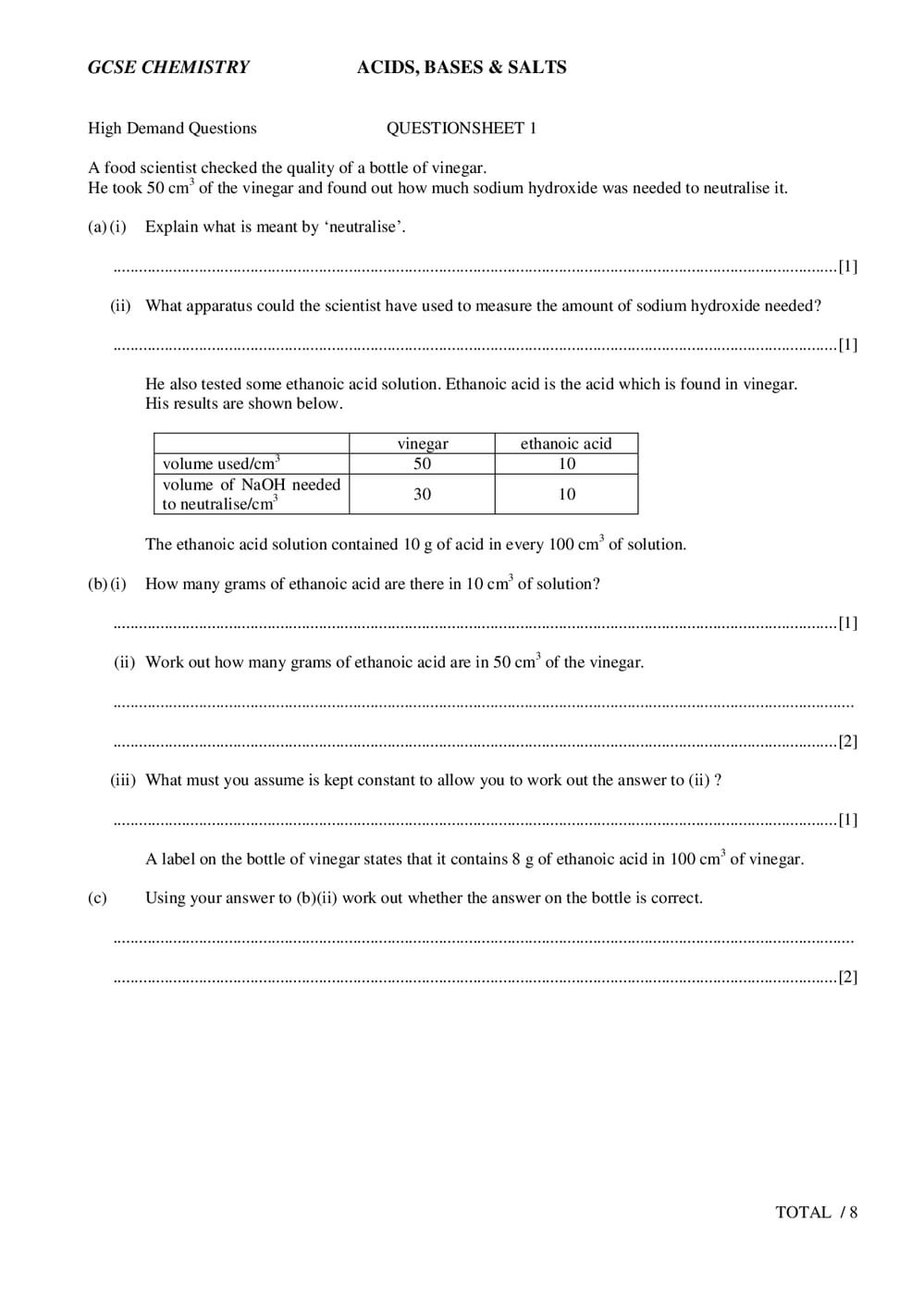 Acids, Bases, and Salts Questions - GCSE Chemistry - Curriculum Press